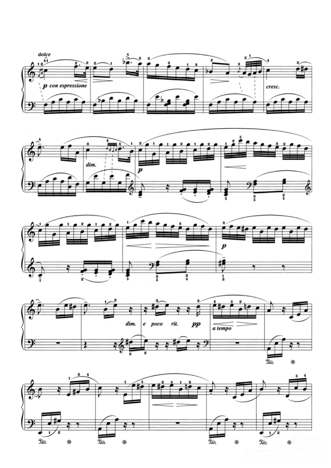 【献给爱丽丝】的钢琴谱简谱 - 贝多芬