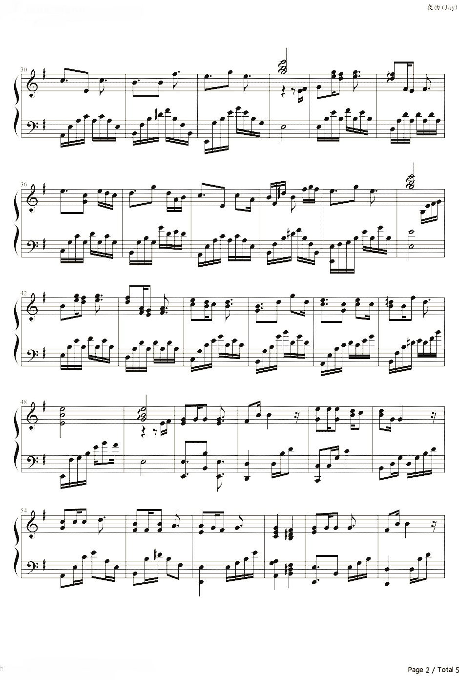 【夜曲】的钢琴谱简谱 – 周杰伦