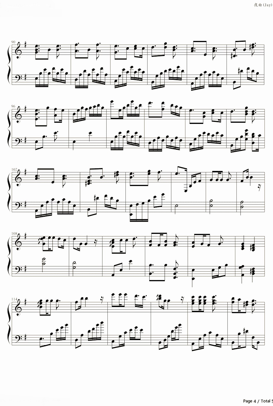 【夜曲】的钢琴谱简谱 – 周杰伦