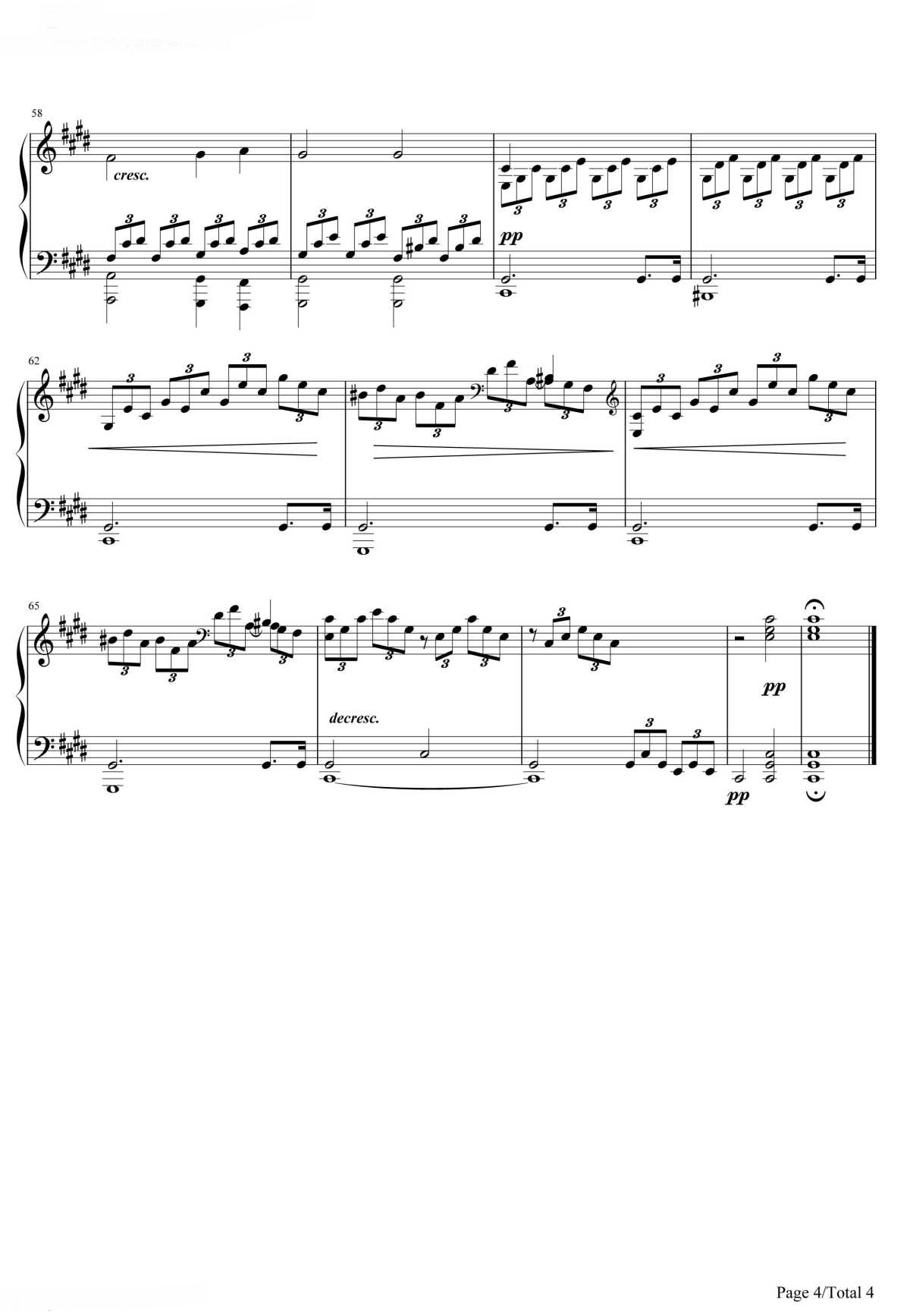 【月光奏鸣曲】的钢琴谱简谱 – 第一乐章
