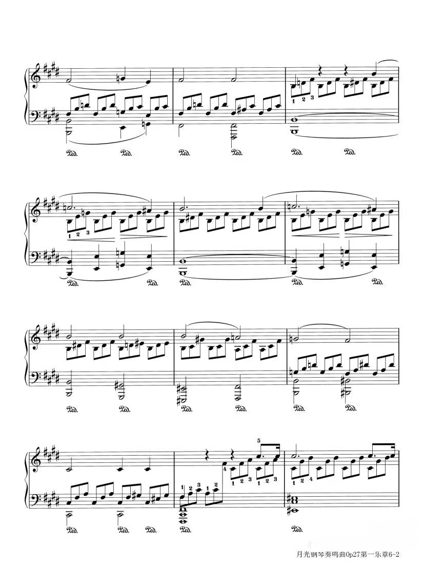 【月光奏鸣曲】的钢琴谱简谱 – 第一乐章